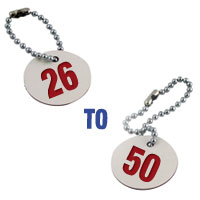 Valve Tag Set Numbers 26-50 White/Red/White - 38mm Dia
