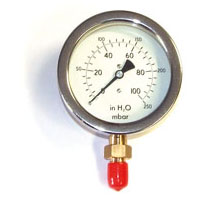 4" Dia Gas Pressure Gauge 0-250 mBar & H2O 3/8" BSP Bottom Connection