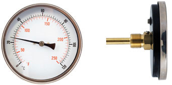 4" Thermometer 0-120°C 1/2" BSP Back Entry 50mm Short Pocket