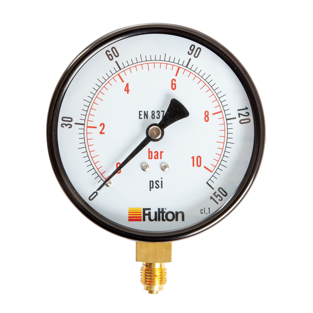 Fulton 4" Pressure Gauge 0-10 Bar 1/4" BSP Bottom Conn.