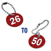 Valve Tag Set Numbers 26-50 Red/White/Red - 38mm Dia