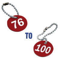 Valve Tag Set Numbers 76-100 Red/White/Red - 38mm Dia