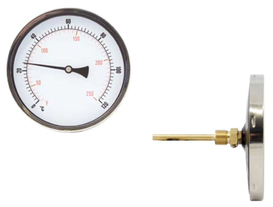 6" Thermometer 0-120°C 1/2" BSP Back Entry 4" Long Probe