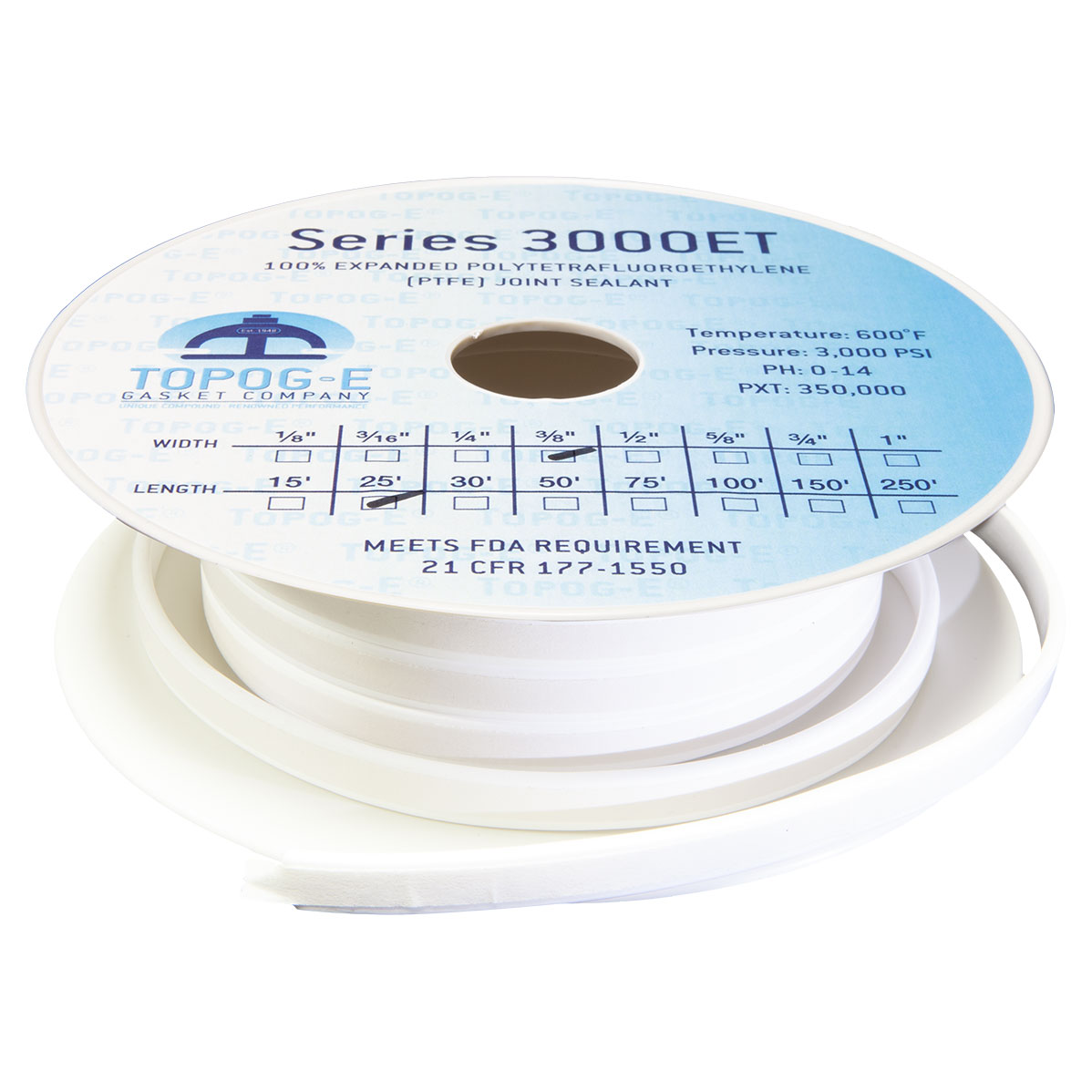 Series 3000ET Expanded PTFE 25mm x 10mm x 5m