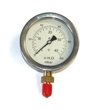 4" Dia Gas Press Gauge 0-100 mBar & H2o in 3/8" BSP Bott Con