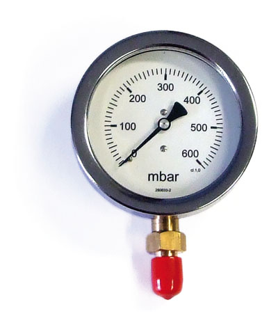 4" Dia Gas Press Gauge 0-600 mBar 3/8" BSP Bott Conn.
