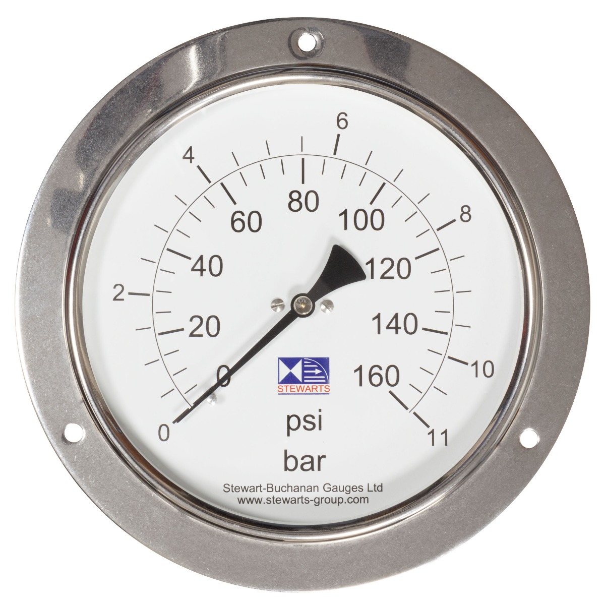 6"Front Flange Pressure Gauge 0-160psi/bar3/8"BSP Back Conn.