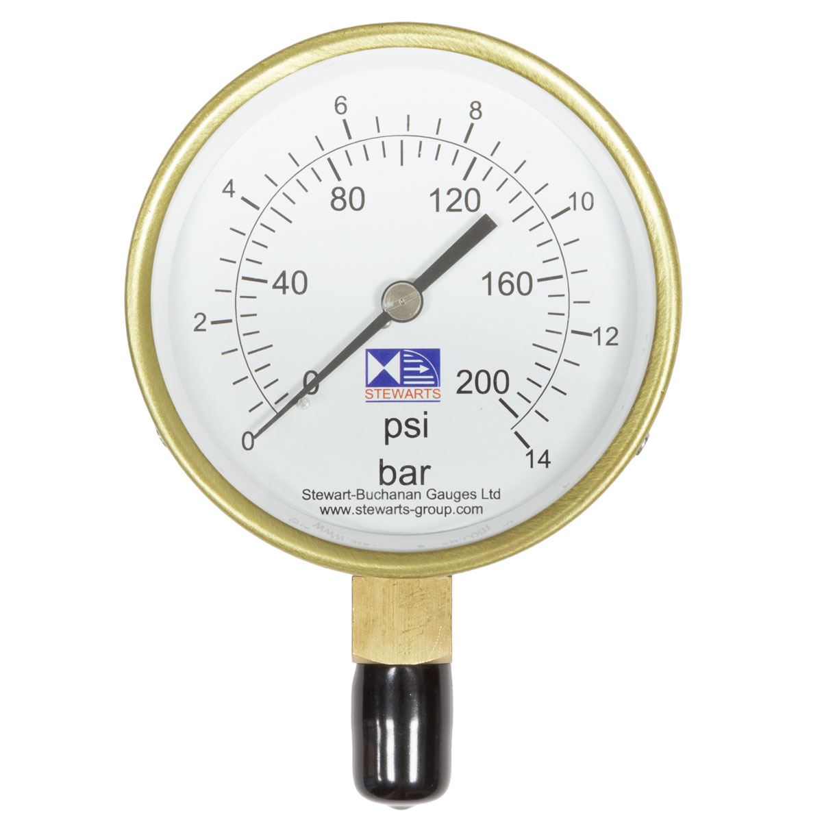 4" Dial Pressure Gauge 0-200 psi/bar 3/8" BSP Bottom Conn.