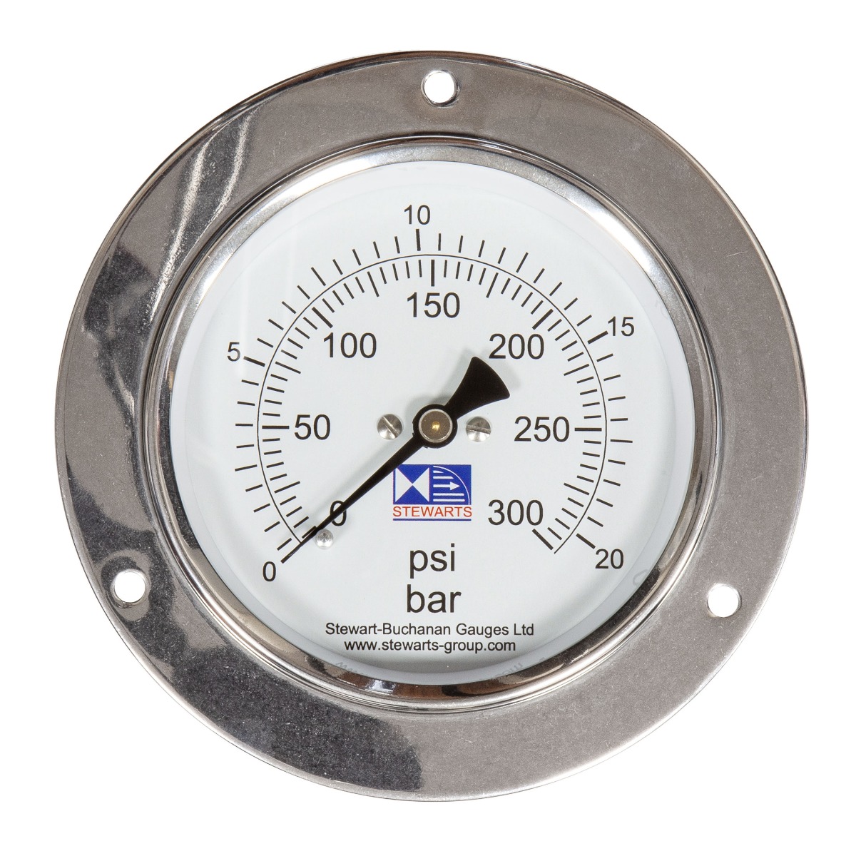 4"Front Flange Pressure Gauge 0-300psi/bar3/8"BSP Back Conn.
