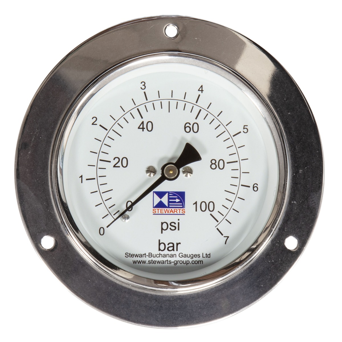 4"Front Flange Pressure Gauge 0-100psi/bar3/8"BSP Back Conn.