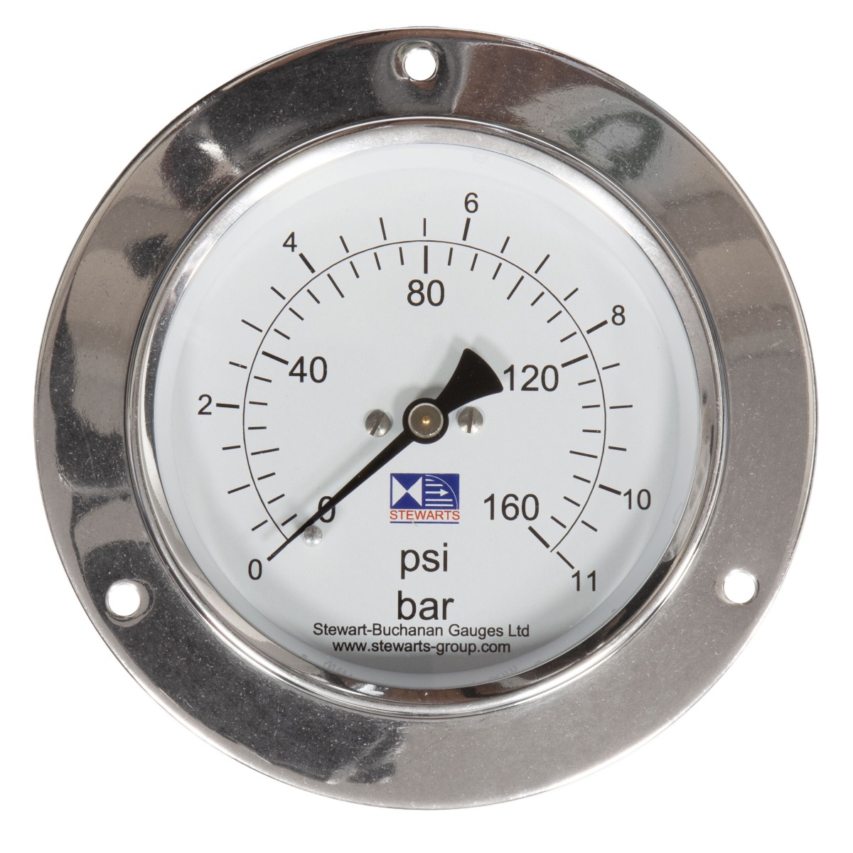 4"Front Flange Pressure Gauge 0-160psi/bar3/8"BSP Back Conn.