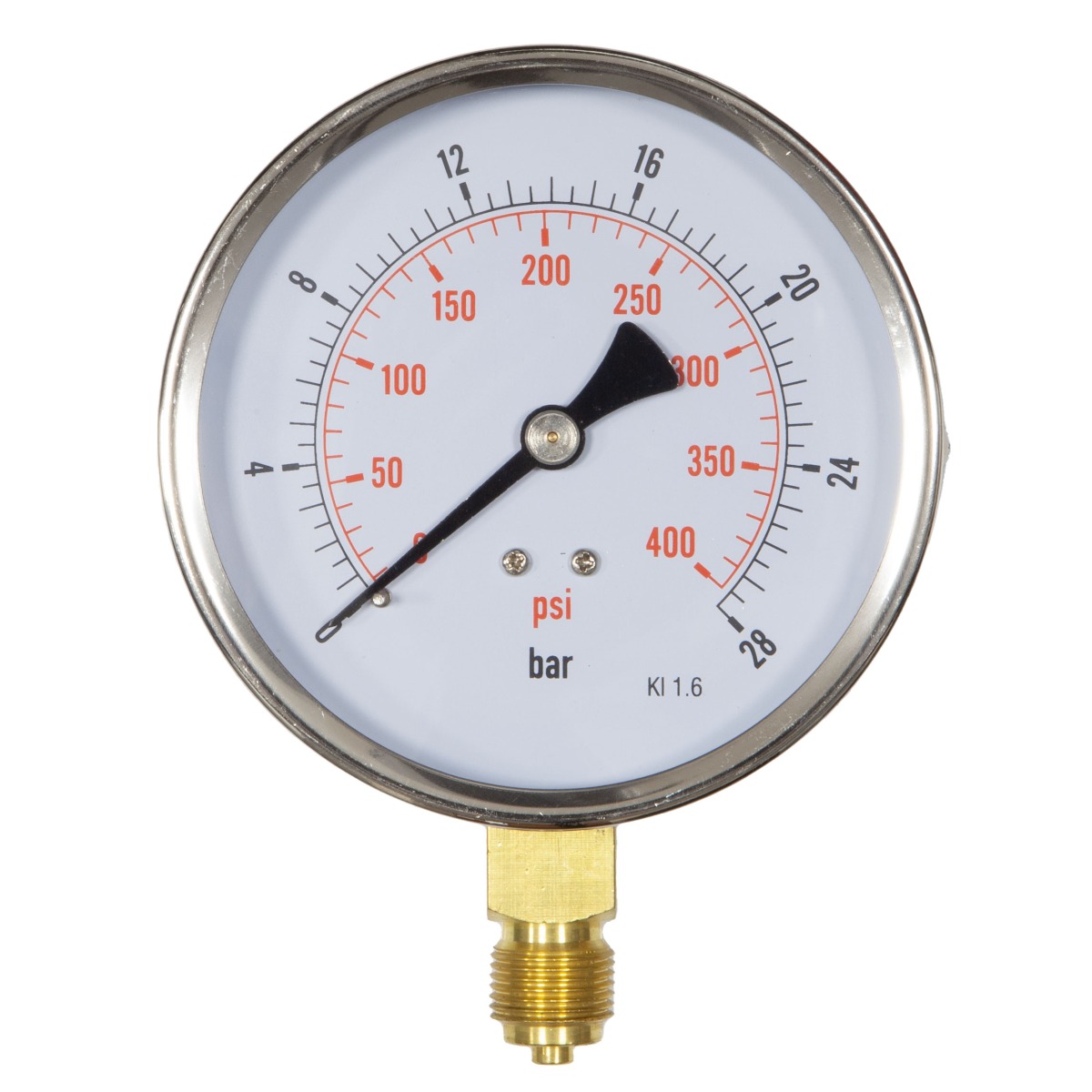 4" Dial Pressure Gauge 0-400 psi/bar 3/8" BSP Bottom Conn.