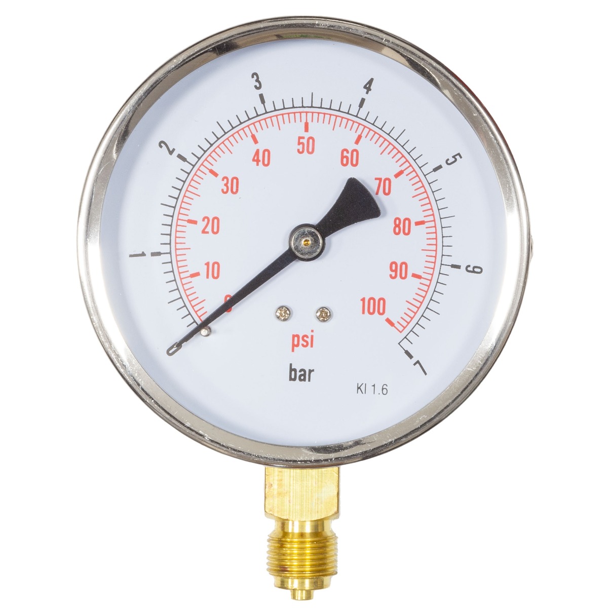 4" Dial Pressure Gauge 0-100 psi/bar 3/8" BSP Bottom Conn.