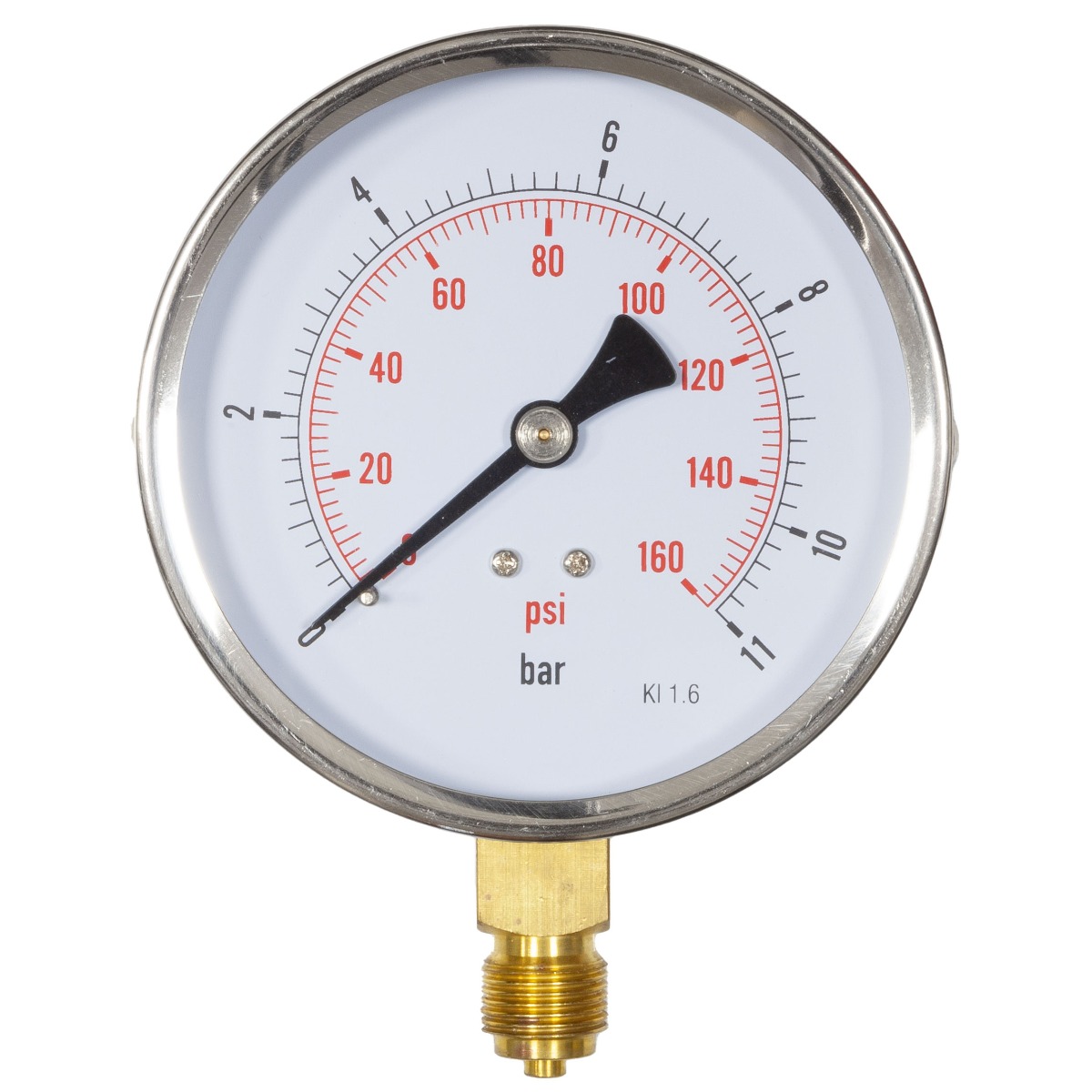 4" Dial Pressure Gauge 0-160 psi/bar 3/8" BSP Bottom Conn.