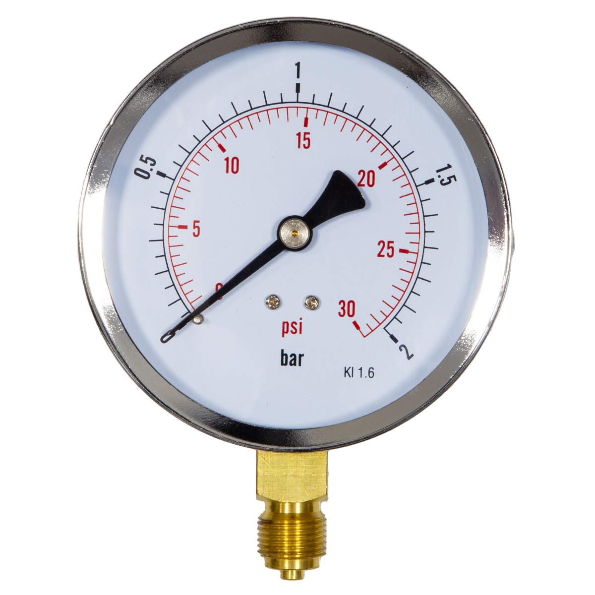 4" Dial Pressure Gauge 0-30 psi/bar 3/8" BSP Bottom Conn.
