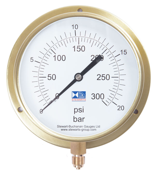 6" Dial Pressure Gauge 0-300 psi/bar 3/8"BSP Bottom Conn.