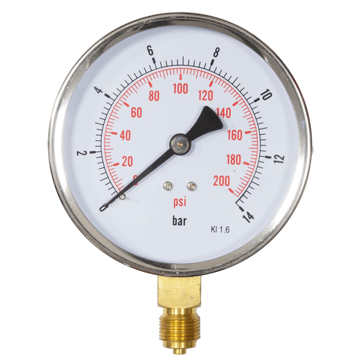 4" Dial Pressure Gauge 0-200 psi/bar 3/8" BSP Bottom Conn.