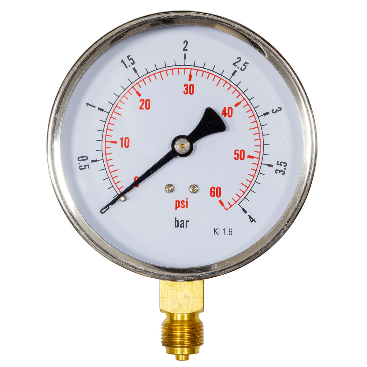 4" Dial Pressure Gauge 0-60 psi/bar 3/8" BSP Bottom Conn.