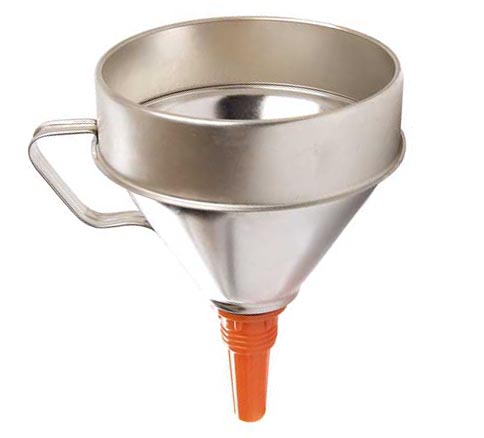 8" Round Tin Funnel With Filter & Handle
