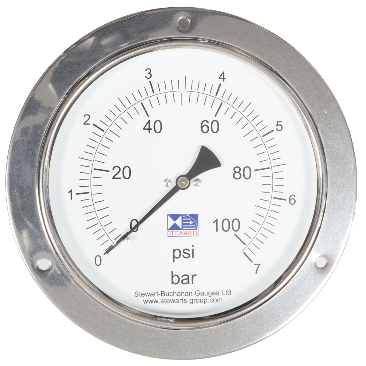 6"Front Flange Pressure Gauge 0-100psi/bar3/8"BSP Back Conn.