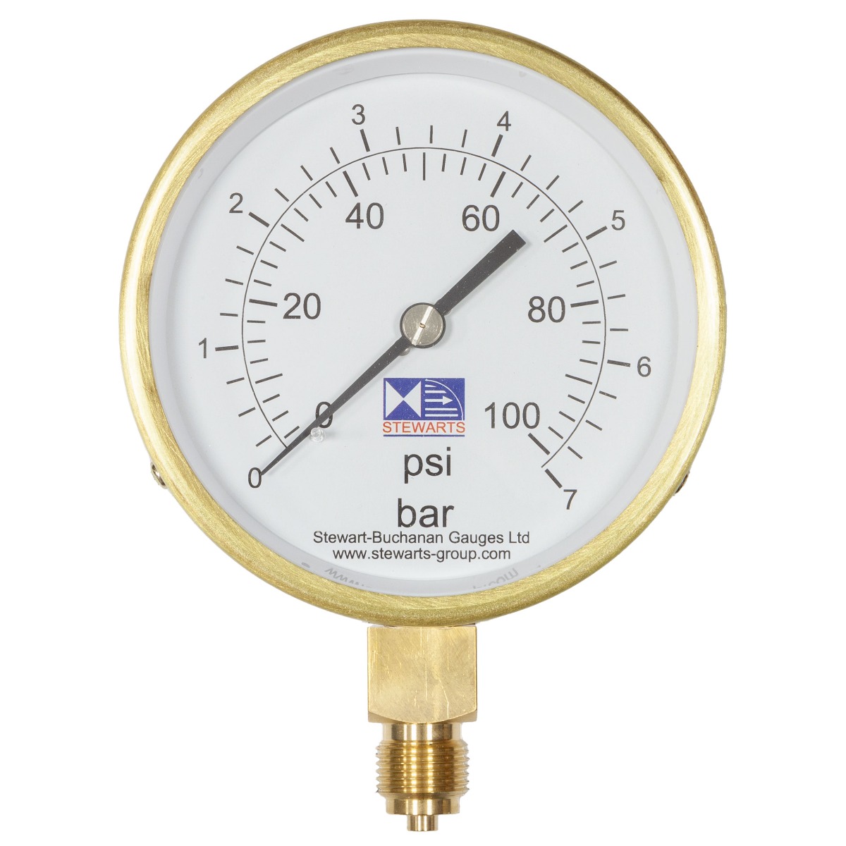 4" Dial Pressure Gauge 0-100 psi/bar 3/8" BSP Bottom Conn.