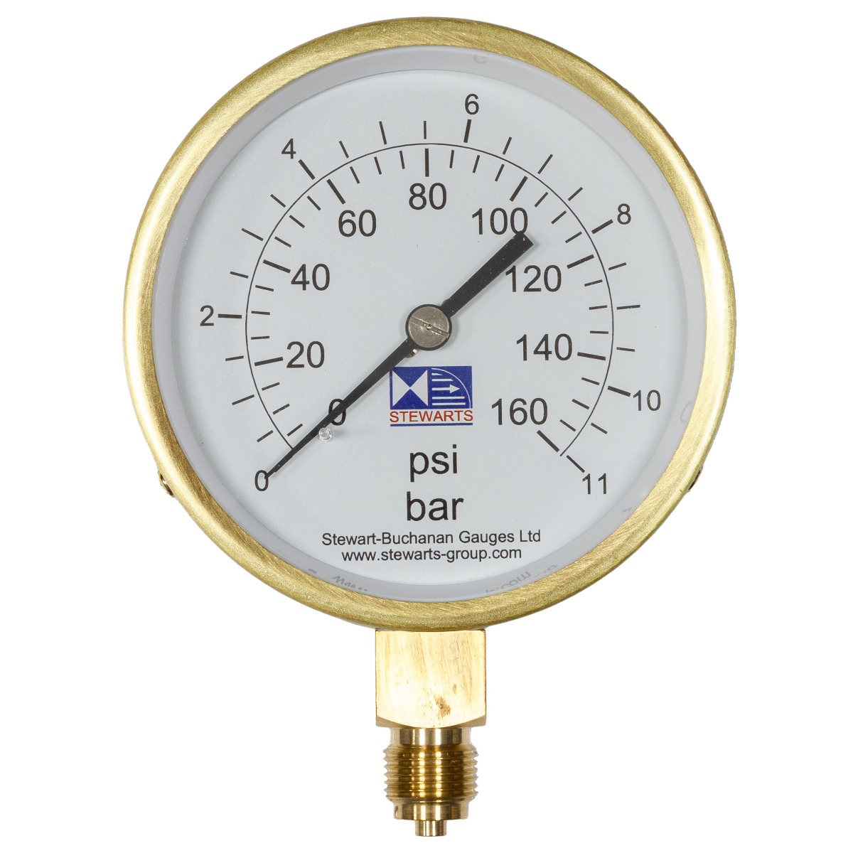 4" Dial Pressure Gauge 0-160 psi/bar 3/8" BSP Bottom Conn.