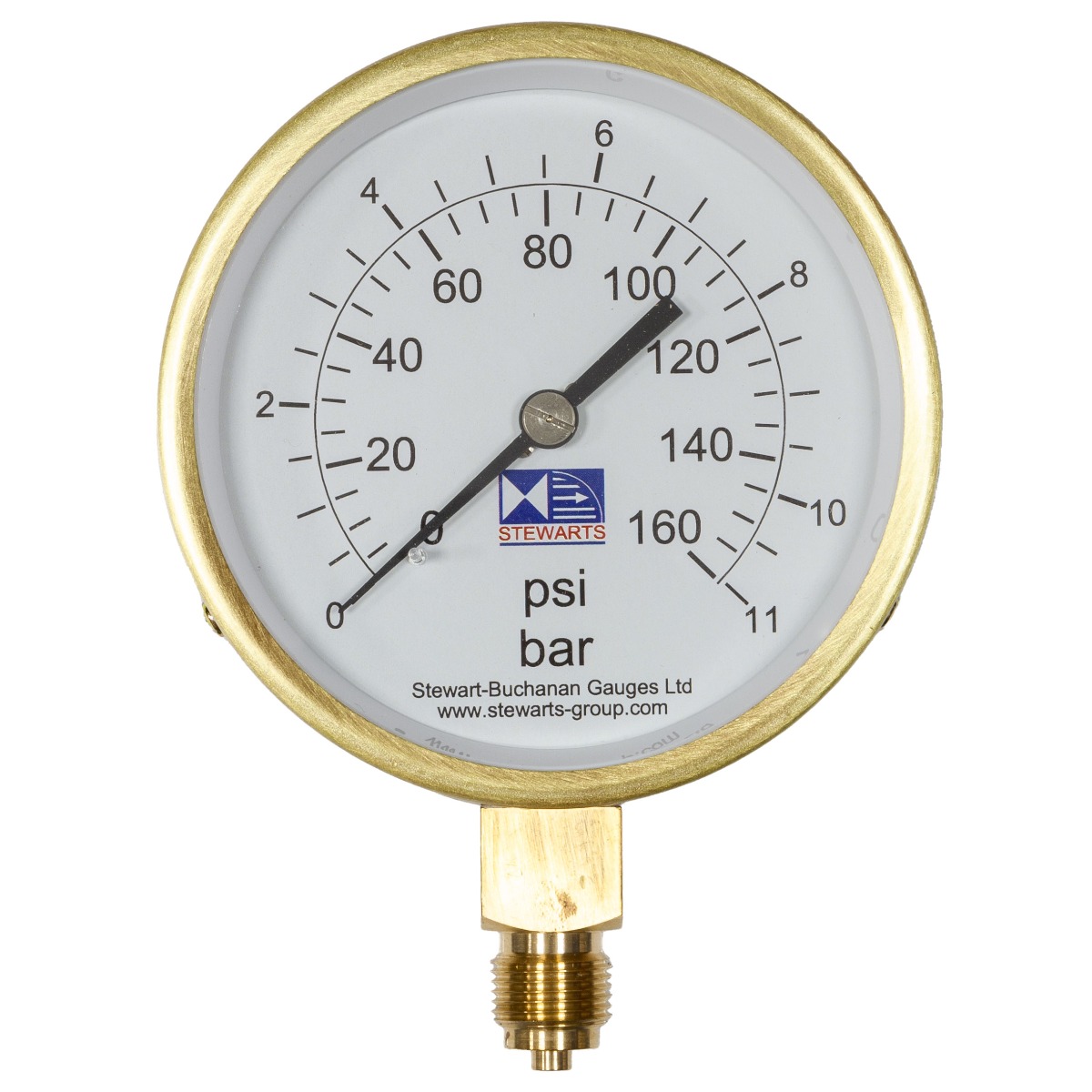 4" Dial Pressure Gauge 0-160 PSI/Bar 3/8" BSP Bottom Connection