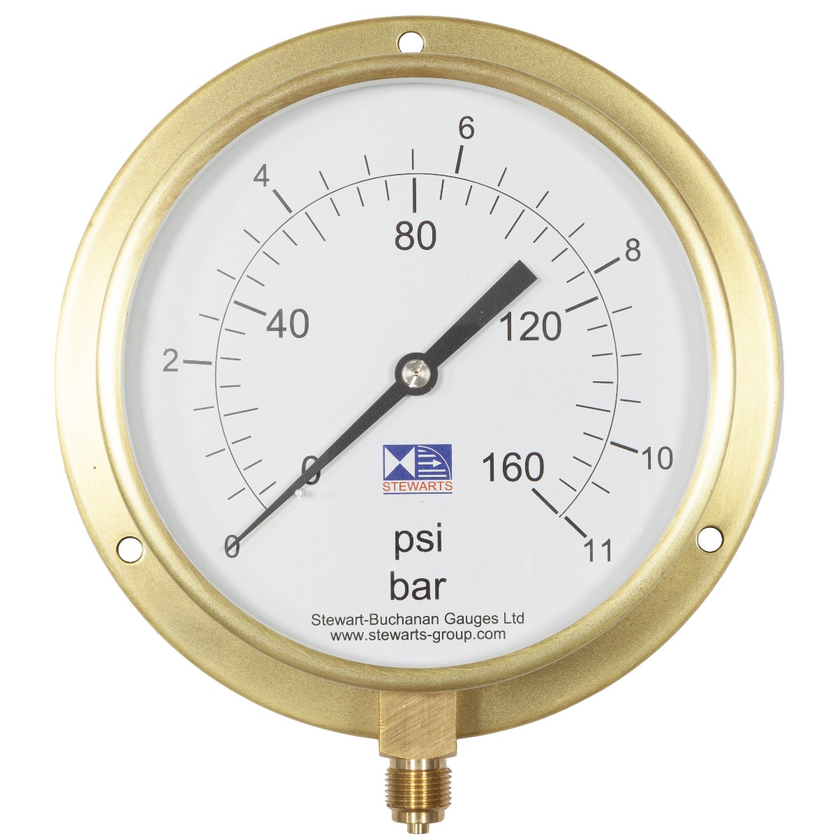 6" Dial Pressure Gauge 0-160 psi/bar 3/8" BSP Bottom Conn.