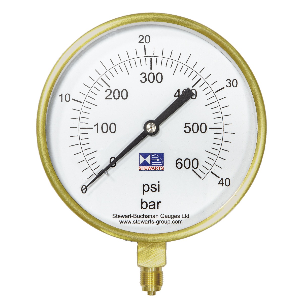 6" Dial Pressure Gauge 0-600 psi/bar 3/8" BSP Bottom Conn.