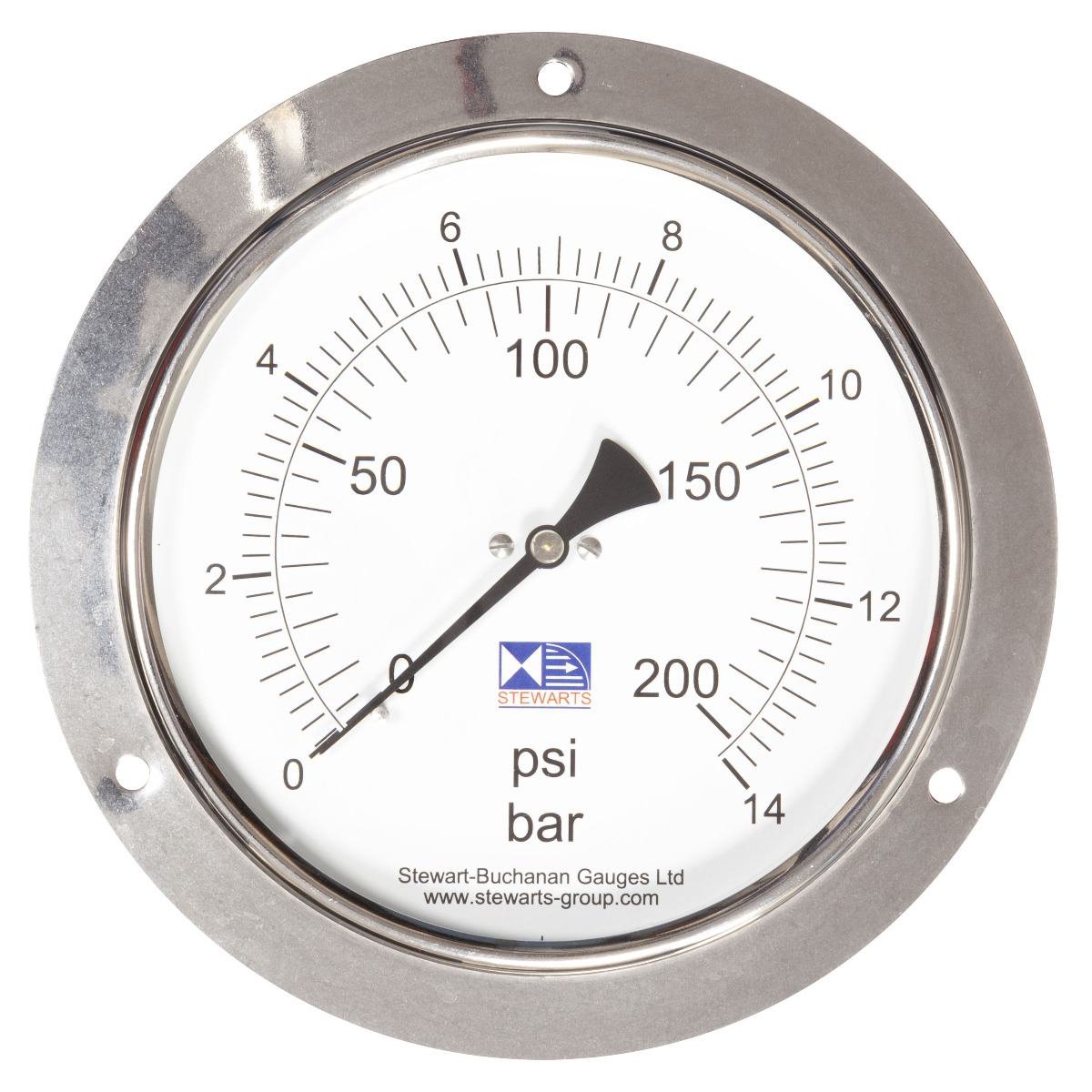 6" Front Flange Pressure Gauge 0-200PSI/Bar3/8"BSP Back Connection