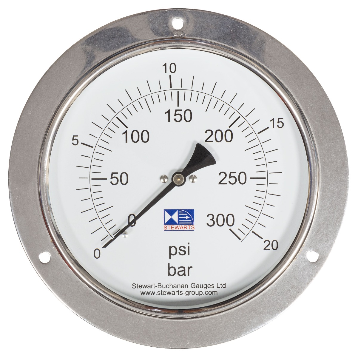 6"Front Flange Pressure Gauge 0-300psi/bar3/8"BSP Back Conn.