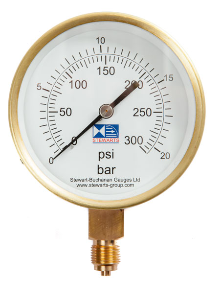 4" Dial Pressure Gauge 0-300 psi/bar 3/8" BSP Bottom Conn.