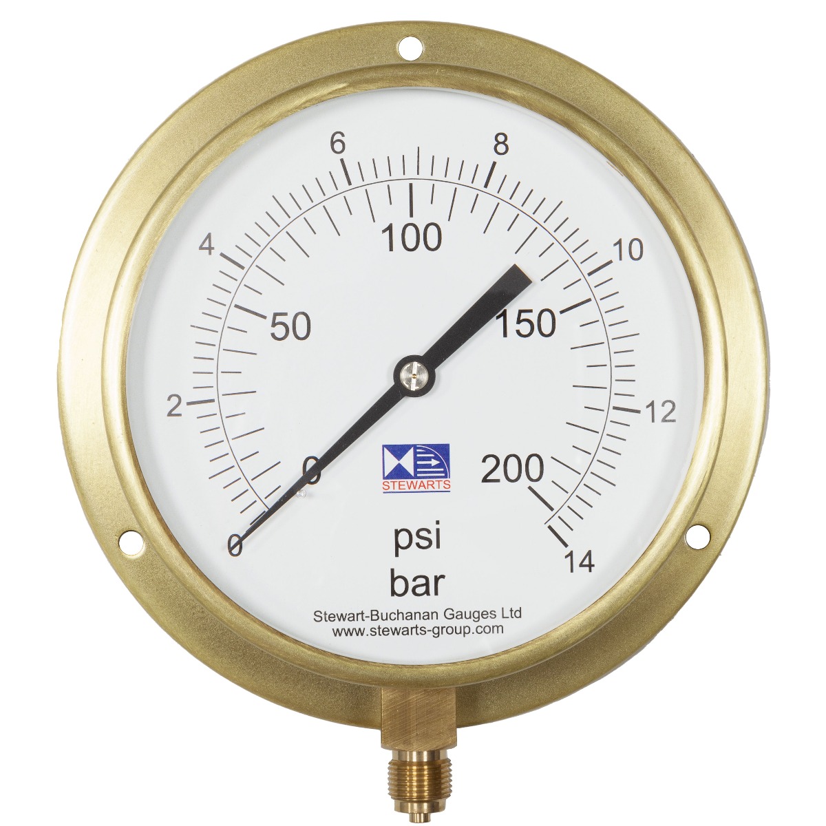 6" Dial Pressure Gauge 0-200 psi/bar 3/8" BSP Bottom Conn.