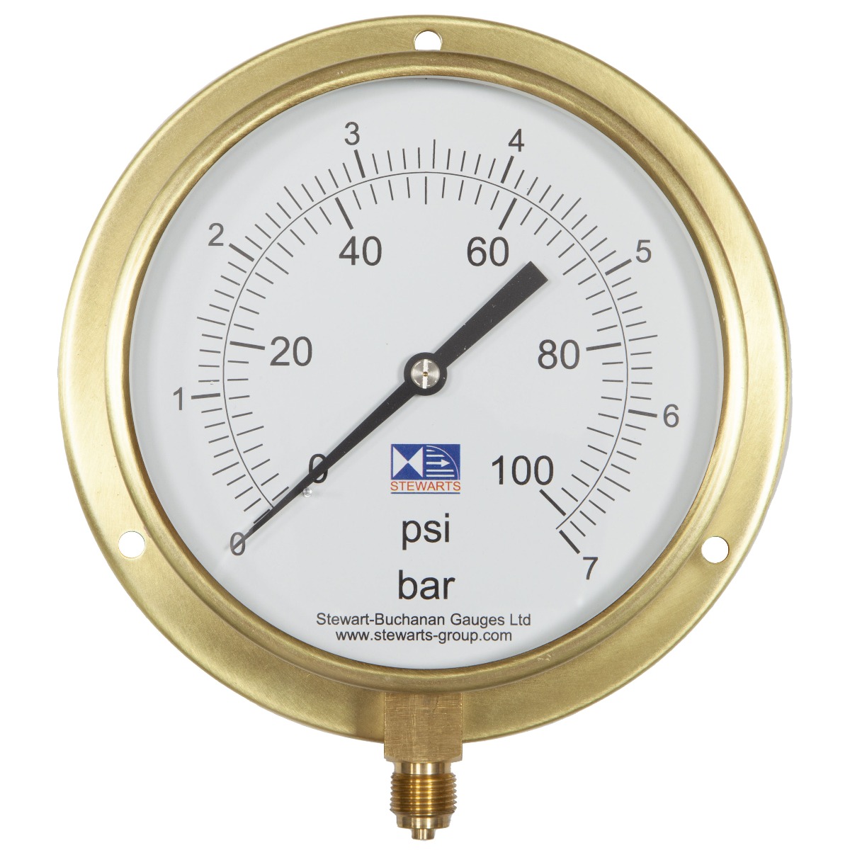 6" Dial Pressure Gauge 0-100 psi/bar 3/8"BSP Bottom Conn.