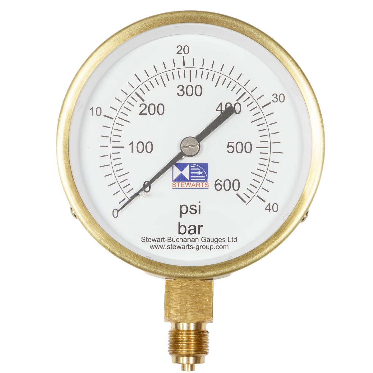 4" Dial Pressure Gauge 0-600 psi/bar 3/8" BSP Bottom Conn.
